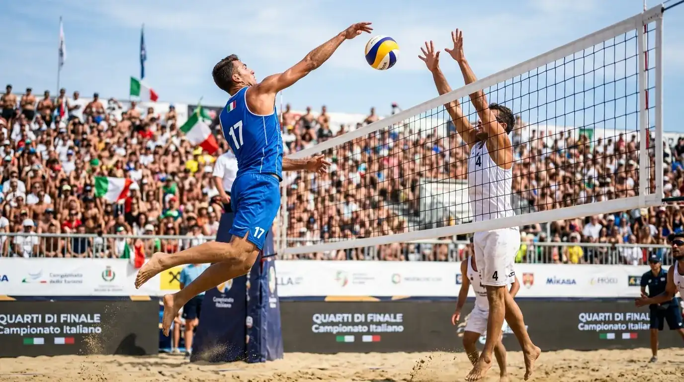 Quarto di finale Elite16 maschile con coppia top in azione di attacco