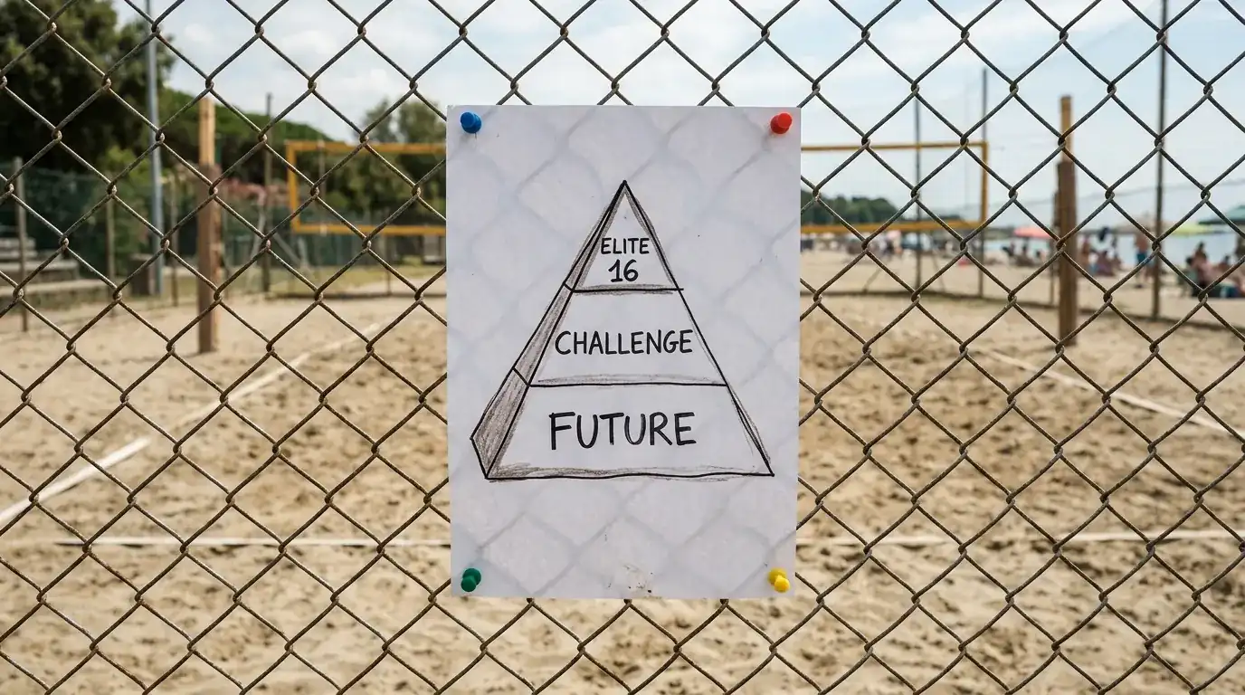 Schema a piramide dei livelli del Beach Pro Tour Elite16, Challenge e Future