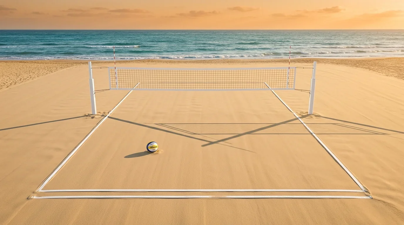 Un campo regolamentare di beach volley misura 16 metri per 8 sulla sabbia