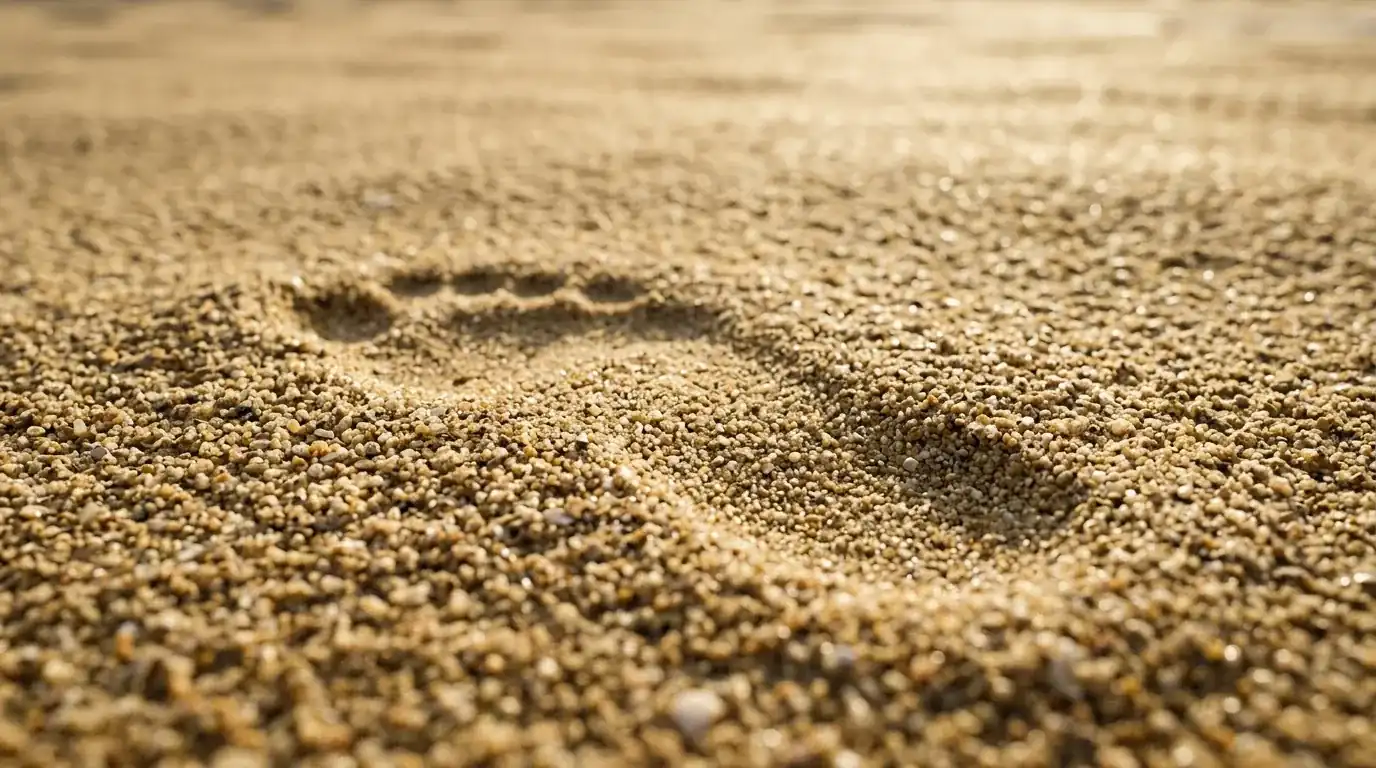 Primo piano della sabbia del campo di beach volley con texture compatta