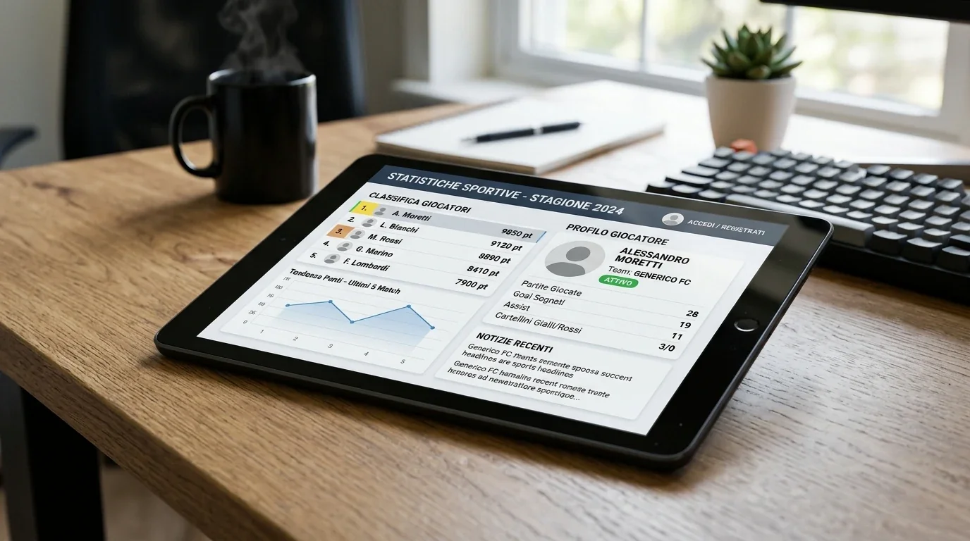 Tablet mostra una pagina con statistiche di ranking FIVB di una coppia